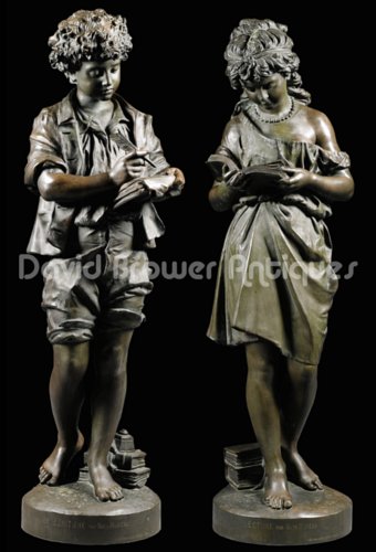 Pair of larger than life figures entitled Ecriture & Lecture by Mathurin Moreau