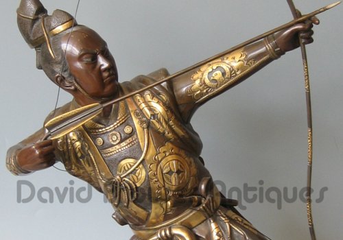 Japanese bronze figure of an archer signed Miyao