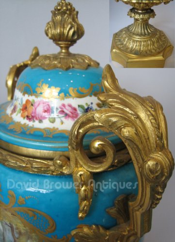 Pair of ormolu mounted Sevres vases