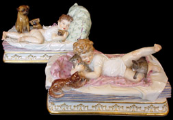 Meissen groups of children with puppies & kittens