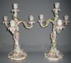 Pair of Meissen floral encrusted candelabra